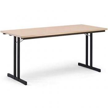 Mesa Plegable Extra Fuerte de 160 x 80 cm con Tablero de Decoración en Color Haya y Estructura Negra, Altura 720 mm
