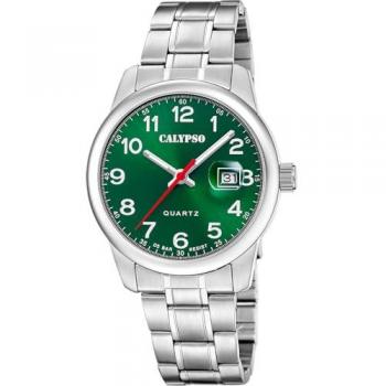 Reloj Calypso Basic K5872/5 Verde Hombre - Acero Inoxidable 316L Plateado, Esfera Verde, Correa Plateada
