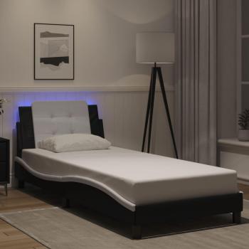 Cama con luces LED en cuero sintético blanco y negro 90x200 cm