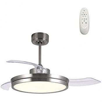 Ventilador de techo LED Brando II con aspas plegables, 48W, color níquel, silencioso, 3 temperaturas de color, 6 velocidades