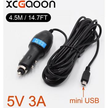 Cargador Mini USB de Coche 5V 3A para DVR, Grabadora de Vídeo, Pad y GPS - Entrada DC 8V a 36V, Longitud del Cable 4.5m