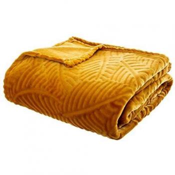 Manta de Franela 3D Hoja Amarillo Mostaza 220 x 240 cm