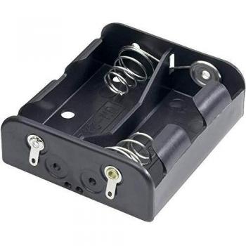 Portapilas para 2 Pilas FR14/HR14/LR14 Soldar Negro
