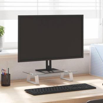 vidaXL Monitor Stand - White, 40x20x8 cm, Tempered Glass and Metal