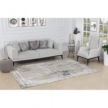 Alfombra Moderna Abstracta Beige y Blanco 80x150 cm, Pelo Corto, Suave y Fácil de Cuidar