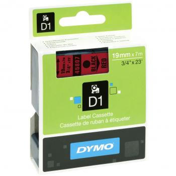 Dymo D1 Estándar Cintas Autoadhesivas para Impresoras LabelManager, Rollo de 19 mm x 7 m, Negro sobre Rojo