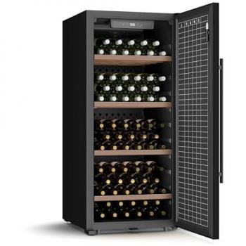 Vinoteca Klarstein CellarMax 114 Botellas, Compresor, Eficiencia Energética E, Temperatura 5-20°C, Clayettes de Madera, Negra