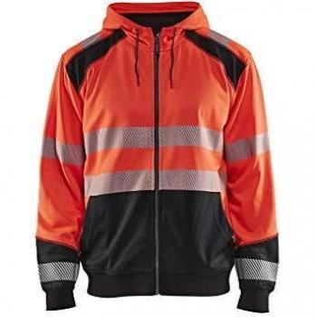 Blaklader High-Visibility Zip-Up Hoodie, Fluorescent Red/Black, 3XL