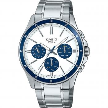 Casio Men's Quartz Analog Watch with Ion Plated Stainless Steel and White Dial MTP-1374D-7A2V