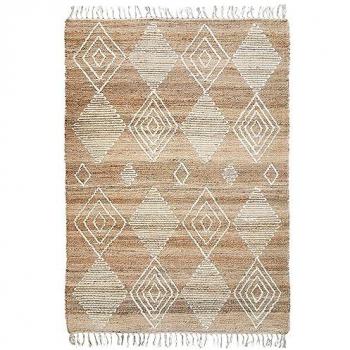 Alfombra de cáñamo con motivos de rombos en lana gruesa natural 120 x 170 cm Beige