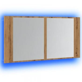 Armario y espejo LED madera ingeniería roble artisan 90x12x45cm