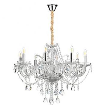 Candelabro SVETLANA de Vidrio y Cristal en Cromo, 8 luces con varios brazos