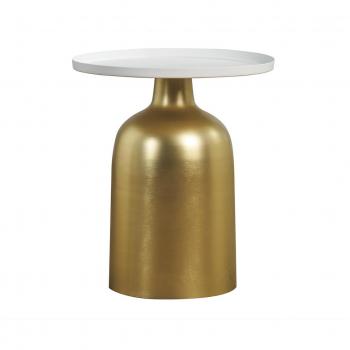 Miliboo - Mesa auxiliar de diseño redondo de metal dorado con tablero blanco mate Ramses