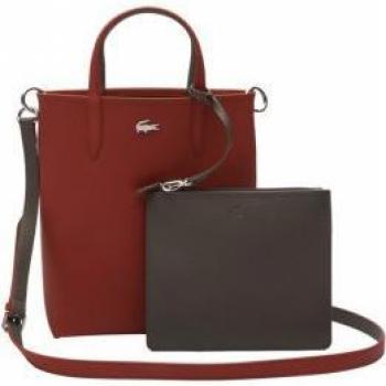 Lacoste Anna Reversible Tote Bag NF2991AA para Mujer en PVC Rojo y Taupe con Bandolera Extraíble