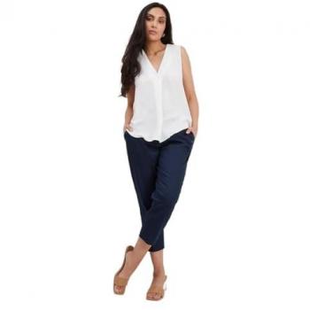 Women's Petite Navy Cotton Stretch Crop Trousers