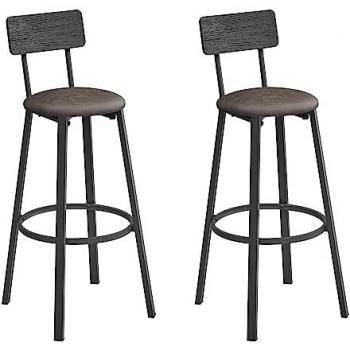 Set de 2 taburetes de bar industrial, tapizados en PU, con reposapiés, altura de 75,5 cm, para cocina y comedor, disponible en marrón rústico y marrón café