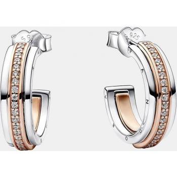Pandora Signature Two-Tone Logo and Pavé Hoop Earrings with Zirconia 282737C01
