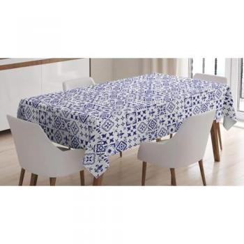 Mantel Antimanchas Rectangular Tacto Tela Cuadro Vichy Algodón Impermeable 140x240 cm Azul Mosaicos