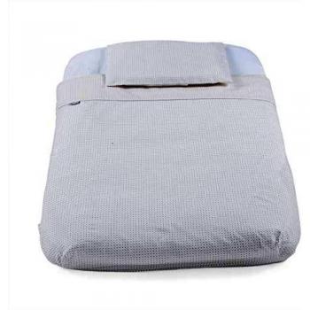 Chicco Juego de sábanas 4 piezas ajustable para mini cuna Chicco, sábana bajera + edredón + funda edredón + funda almohada, 50 x 83 cm, color gris rallas