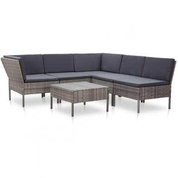 6-Piece Grey Poly Rattan Garden Lounge Set with Cushions