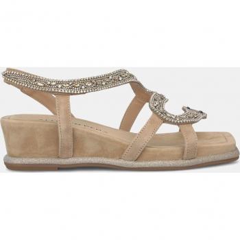 ALMA EN PENA V240736 Sandalias Abiertas Mujer Beige con cuña, puntera cuadrada y decoración de serpiente de pedrería