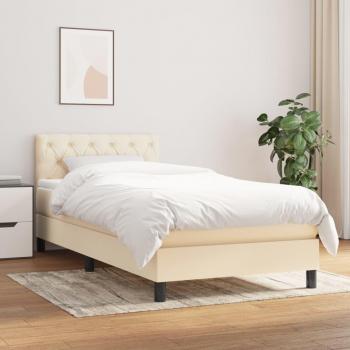 Marco de cama box spring con colchón de muelles en tela color crema 80x200 cm