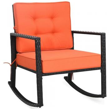 Outdoor Cushioned Rattan Rocking Chair - Orange