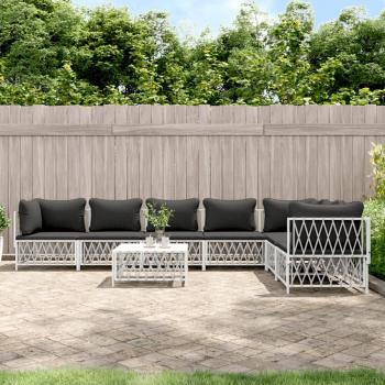 vidaXL 8-Piece White Steel Garden Lounge Set with Cushions
