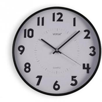 Versa Reloj de Pared Blanco con Ribete Negro, 30 cm de Diámetro, Movimiento Silencioso, Plástico