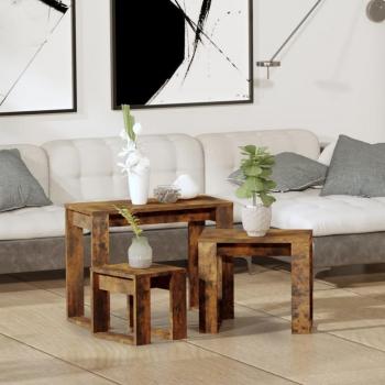 Mesas apilables de madera contrachapada color roble ahumado - Set de 3 piezas vidaXL