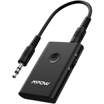 Adaptador Bluetooth Mpow Transmisor Receptor 2 en 1, Soporte aptX baja latencia en modo TX, adaptador RX, Jack 3,5 mm, conexión multipunto, transmisión de audio para coche, TV, PC,Sistema Estéreo