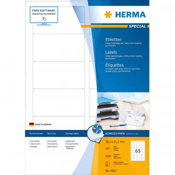 Etiquetas de Impresora A4 Herma 4810, 38.1 x 21.2 mm, Blancas, Adhesión Permanente, 6500 Unidades por Caja