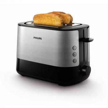Philips Tostadora - 2 Ranuras, 7 Ajustes, Rejilla Calientabollos, Descongelación, Apagado Auto, Elevación Alta, Negro