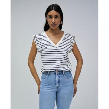 Camiseta de mujer sin mangas con rayas y detalle de botones - Salsa Jeans