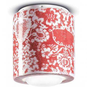 Lámpara de Techo Floral Ferroluce PI, Ø 12,5 cm Rojo/Blanco