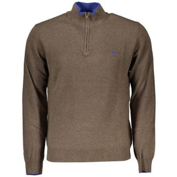 Embroidered Brown Half-Zip Turtleneck Sweater with Contrast Details - Size L