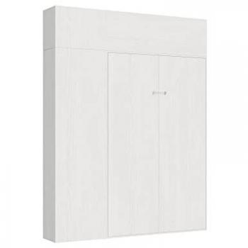 Cama Escamoteable Vertical 120 Kentaro de Fresno Blanco con Columna y Mueble Alto