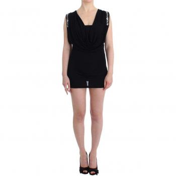 Roccobarocco Black Embellished Jersey Mini Sheath Short Dress