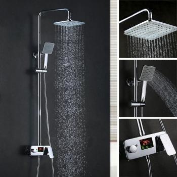 Homelody Conjunto de Duchas Hidroeléctricas con LCD Pantalla 82-122cm Altura Ajustable Color Plateado