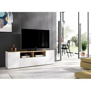 Mueble TV Etna, Aparador Bajo para Salón, 142x35x44 cm, Blanco y Roble Nudos