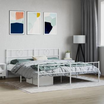 Cama pediátrica de metal con cabecero y estribo, color blanco, dimensiones 200x200 cm