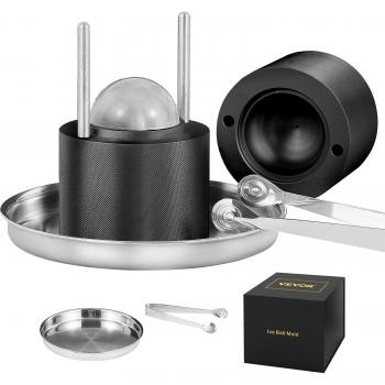 Vevor 2.4-Inch Ice Ball Press Kit - Aircraft Aluminum Ice Sphere Maker for 60mm Whiskey and Cocktail Spheres, Includes Tongs and Drip Tray