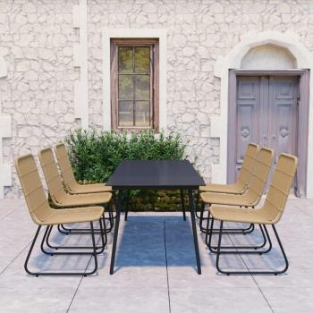 7-Piece Outdoor Dining Set in Poly Rattan and Glass