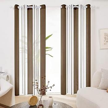 Deconovo Cortinas Dormitorio Matrimonio, Tanslúcidas, Rayas Visillos, para Habitación Salon Cocina Comedor, con Ojales, 140x245cm, Café, 2 Piezas
