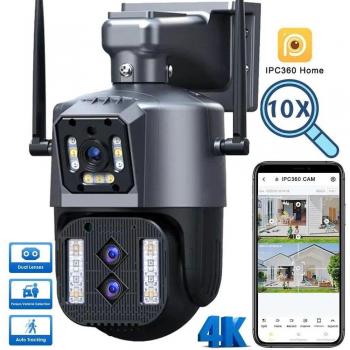 Cámara IP WiFi para exteriores 12 MP 6K PTZ, triple lente, pantalla dual, zoom híbrido 10x, seguimiento automático, impermeable