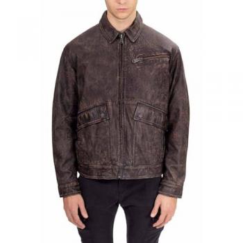 Timberland Brown Leather Unisex Strafford Bomber Jacket Size L
