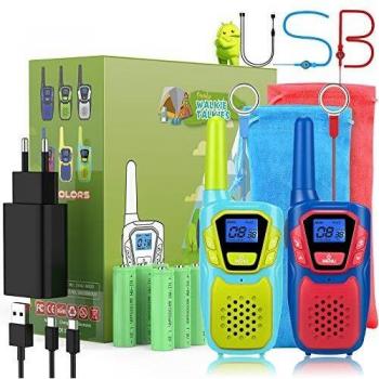 Topsung 2 Walkie Talkie Recargable Bateria, Anticaídas Walkie Talkie Adultos con Cable USB Cargador LCD VOX,PMR Walkie Talkie Regalo