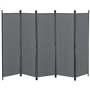Biombo Separador Huesca 5 Paneles 171 x 250 cm Gris Oscuro Decorativo