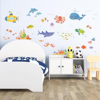 DECOWALL DW-1611S Aventura en el Mar Vinilo Pegatinas Decorativas Adhesiva Pared Dormitorio Salón Guardería Habitación Infantiles Niños Bebés