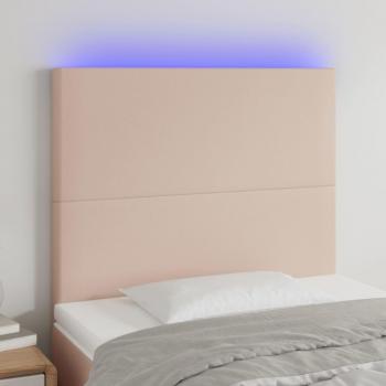 Cabecero LED de cuero sintético cappuccino 90x5x111/128 cm con luces LED